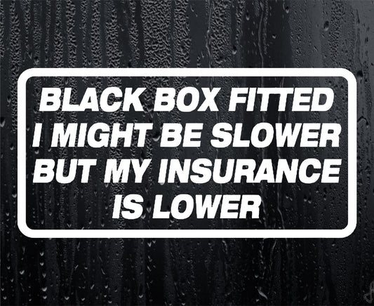 Car Sticker Black Box Fitted Slower But Insurance Is Lower Window Bumper Door Young Driver Decal
