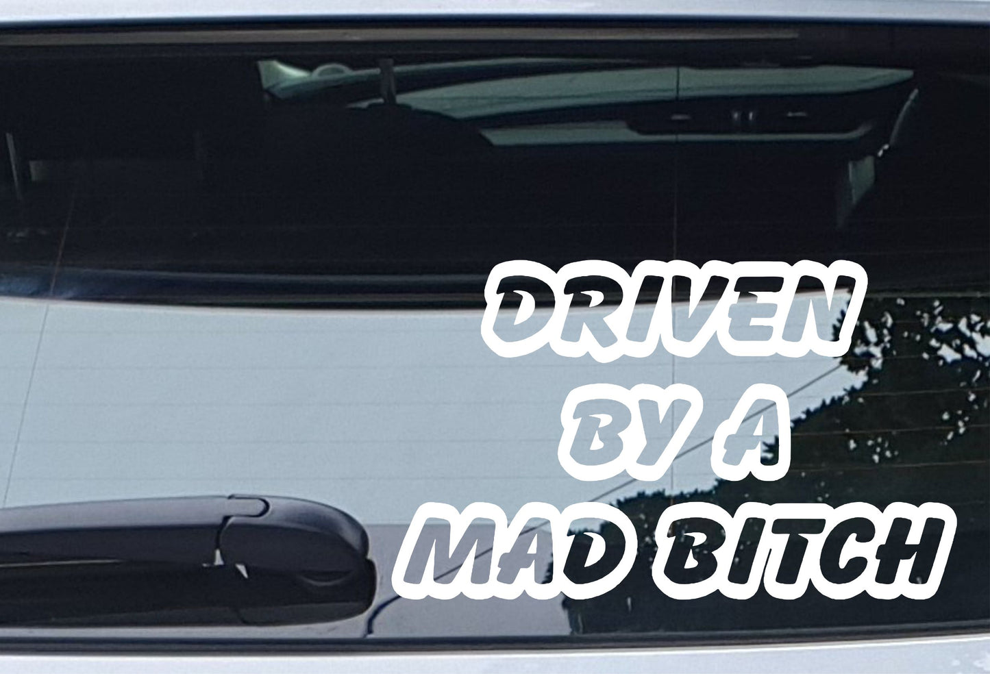 Car Sticker Driven By A Mad Bitch Fun Cute Novelty Bonnet Van Bumper Boot Door Window Decal Gift Present