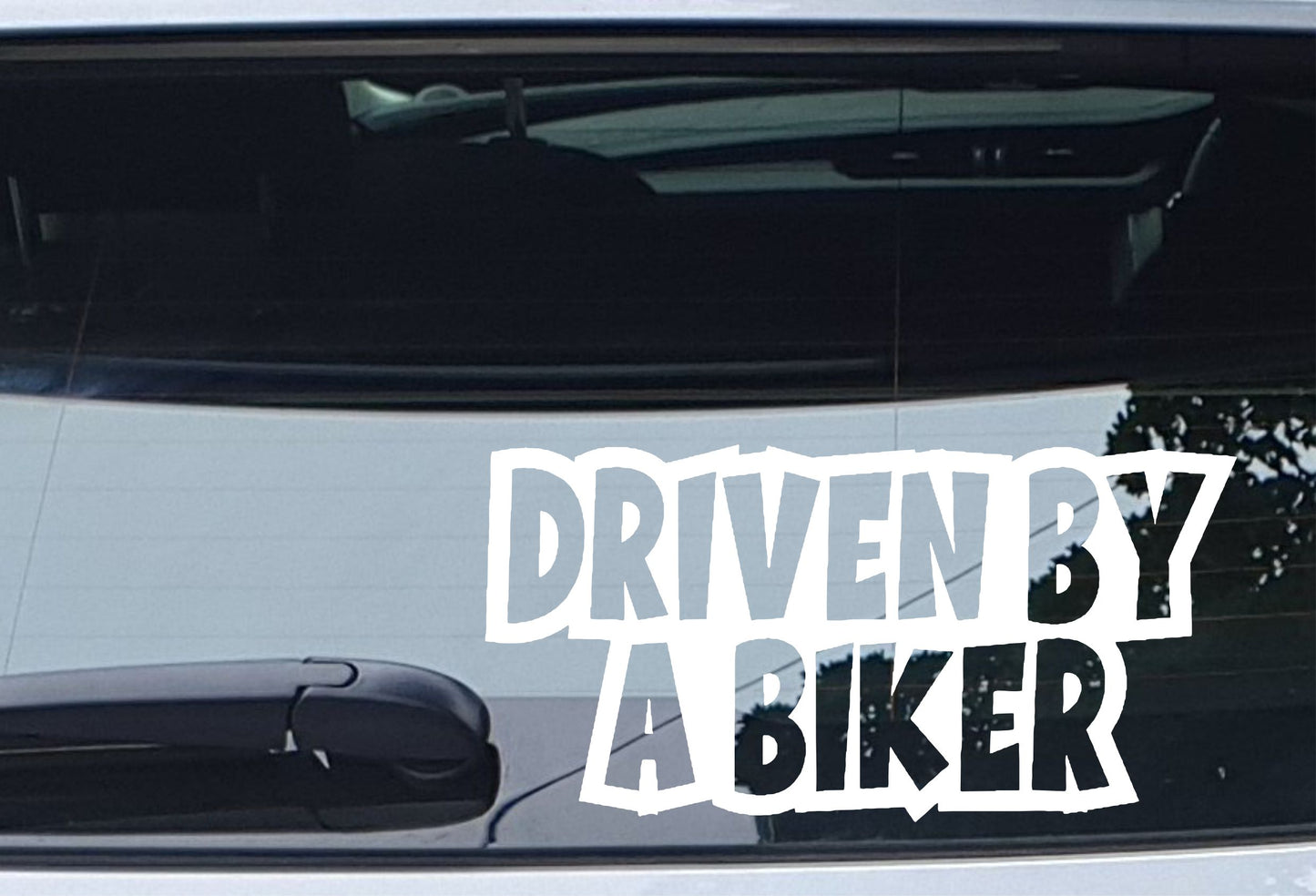 Car Sticker Driven By A Biker Fun Cute Novelty Bonnet Van Bumper Boot Door Window Decal Present