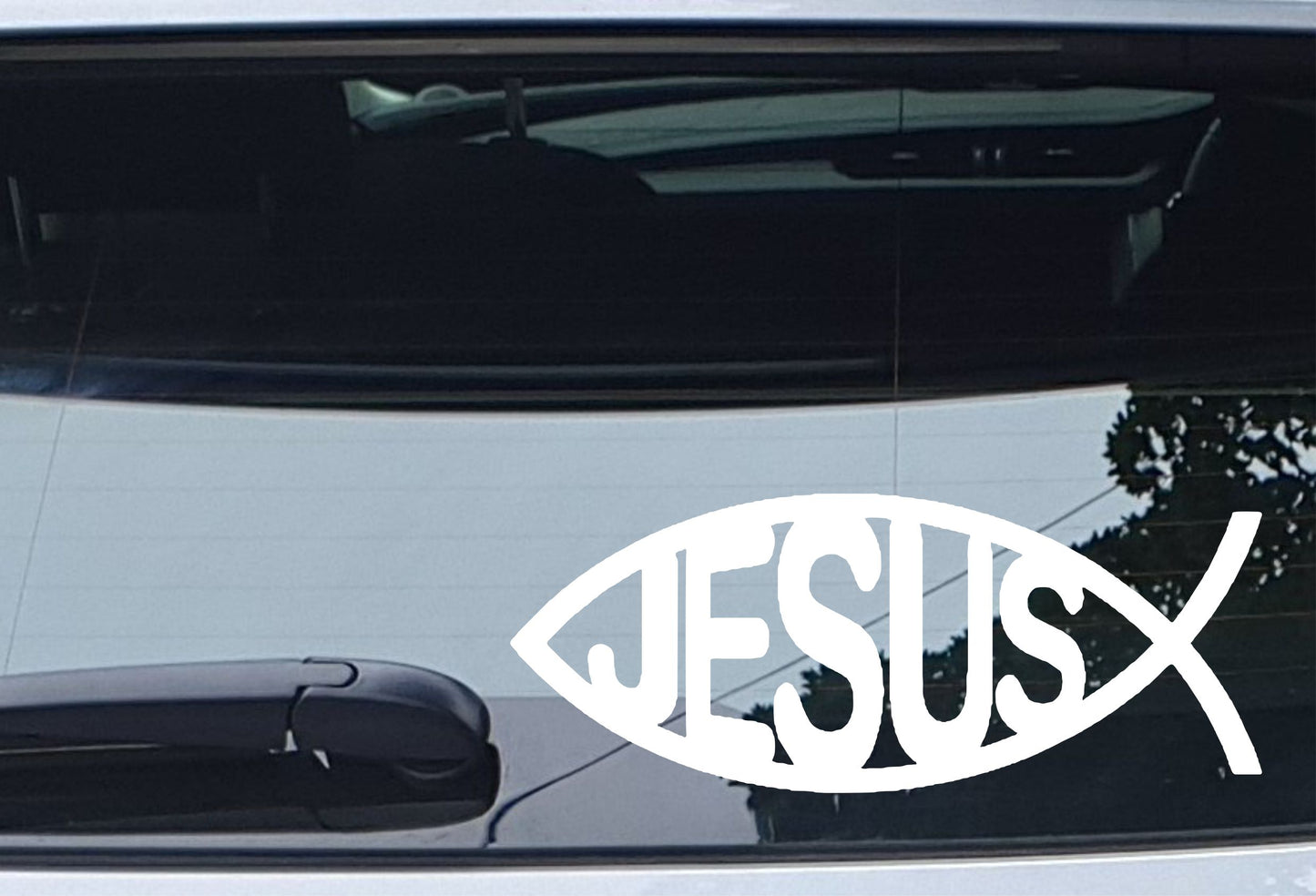 2x Car Van Sticker Jesus Ichthys Text Fish Christian Symbol Religious Window Bumper Boot Door Decal - Large