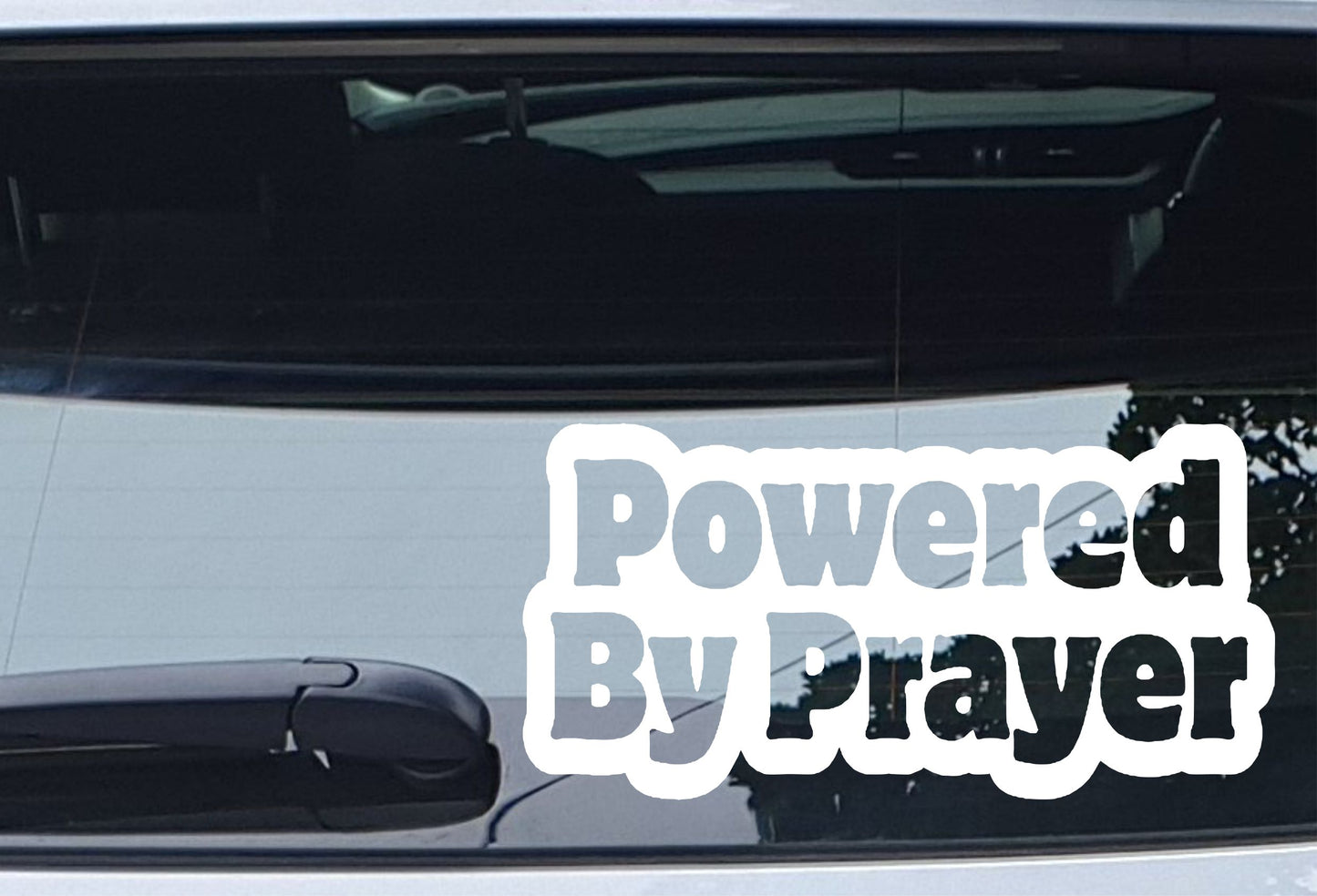 Car Sticker Powered By Prayer Fun Cute Religion Novelty Van Window Bumper Boot Door Decal Present Gift