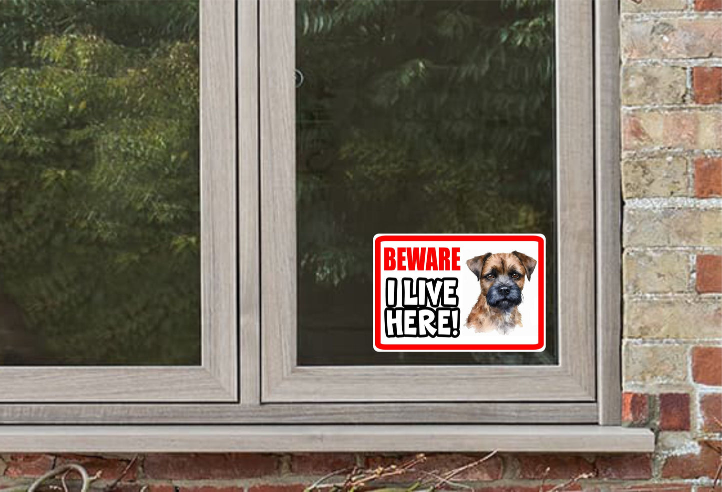Border Terrier Sticker - Beware I Live Here - Cute House Home Window Door Porch Dog Warning Decal