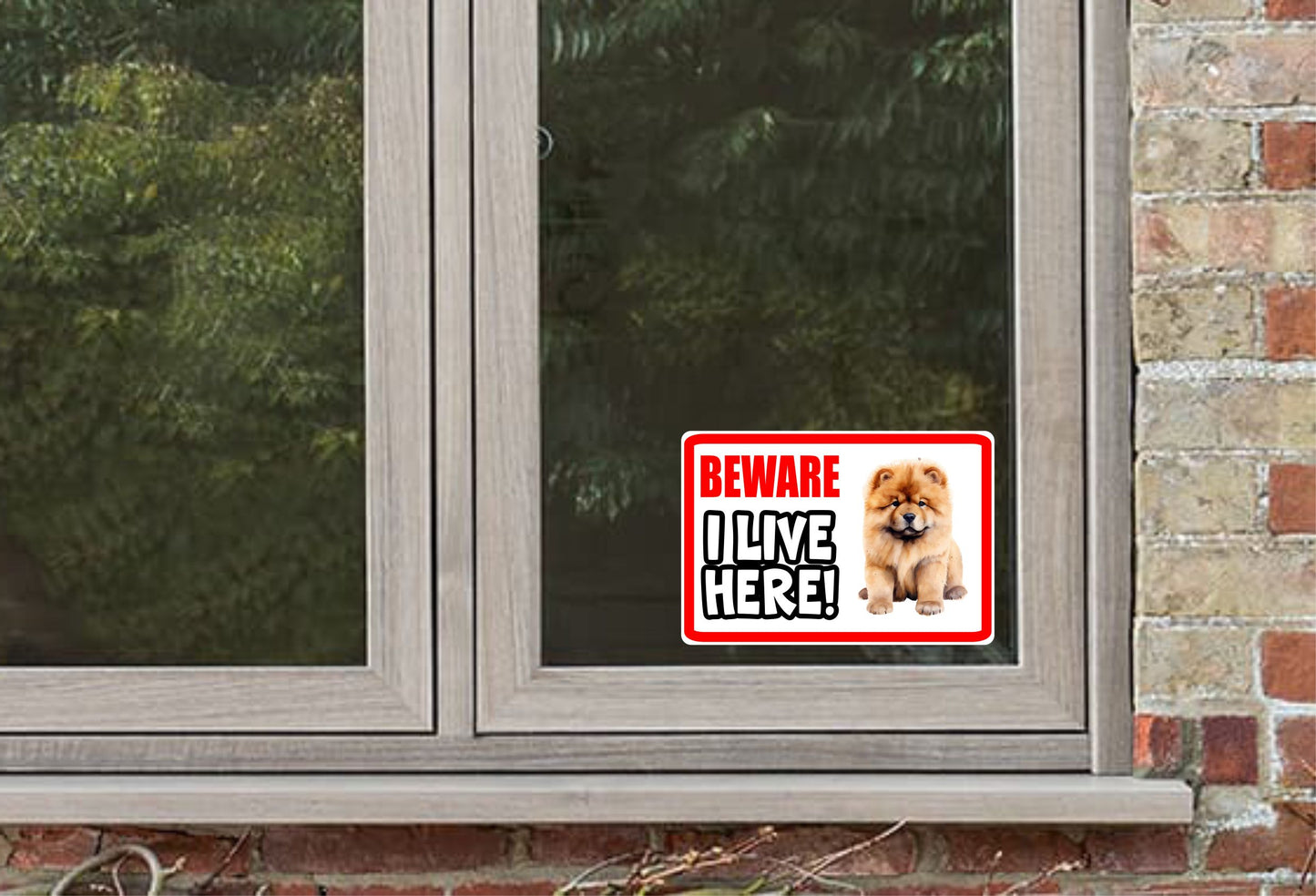 Chow Chow Sticker - Beware I Live Here - Cute House Home Window Door Porch Dog Warning Decal