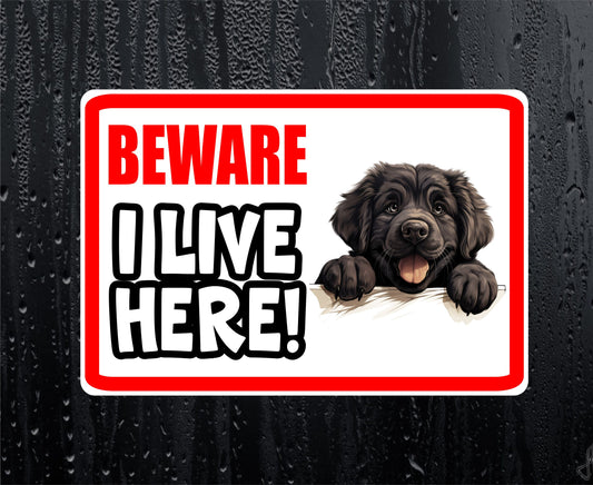 Newfoundland Sticker - Beware I Live Here - Cute House Home Window Door Porch Dog Warning Decal