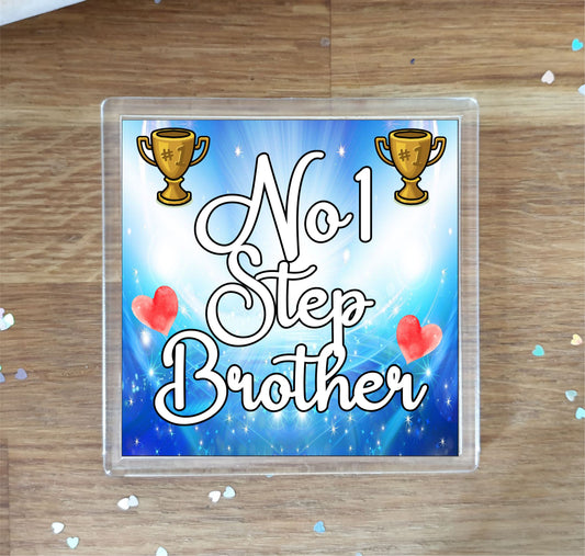 Step Brother Coaster Gift - Number One Step Brother - Fun Cute Novelty Family Present