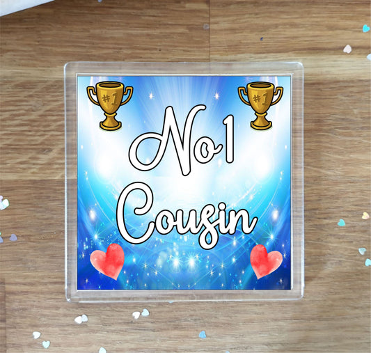 Blue Cousin Coaster Gift - Number One Cousin - Fun Cute Novelty Family Present