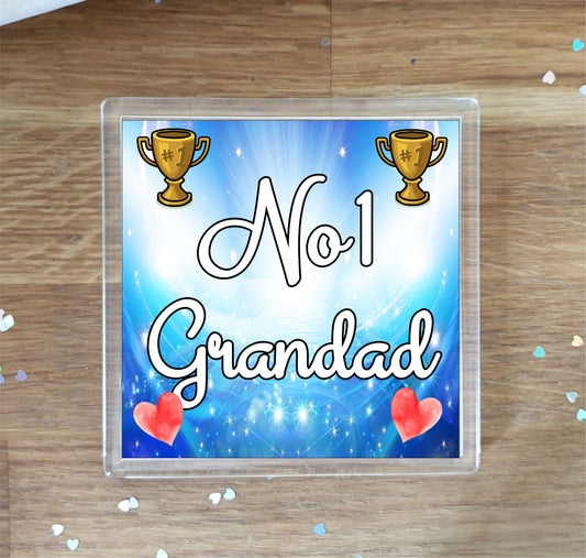 Grandad Coaster Gift - Number One Grandad - Fun Cute Novelty Family Present