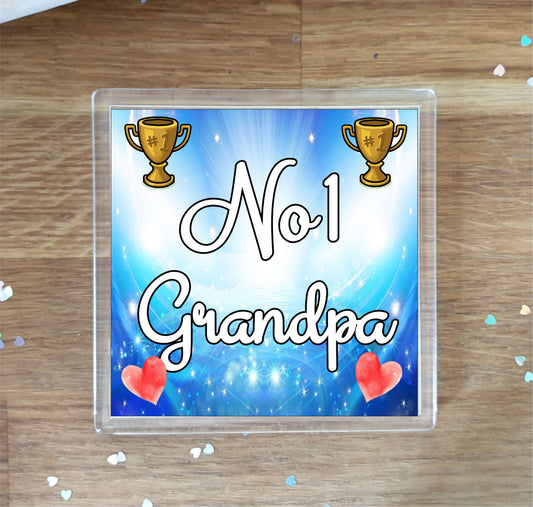 Grandpa Coaster Gift - Number One Grandpa - Fun Cute Novelty Family Present