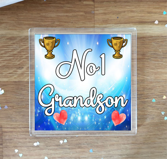 Grandson Coaster Gift - Number One Grandson - Fun Cute Novelty Family Present