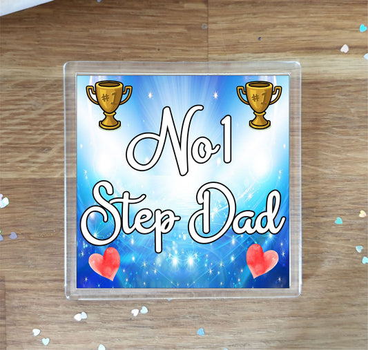 Step Dad Coaster Gift - Number One Step Dad - Fun Cute Novelty Family Present
