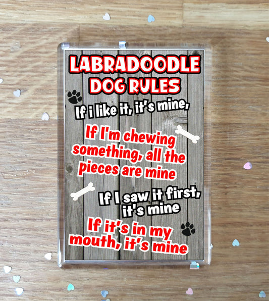 Labradoodle Fridge Magnet Gift - Dog Rules It's Mine - Fun Cute Animal Novelty Pet Birthday Gift