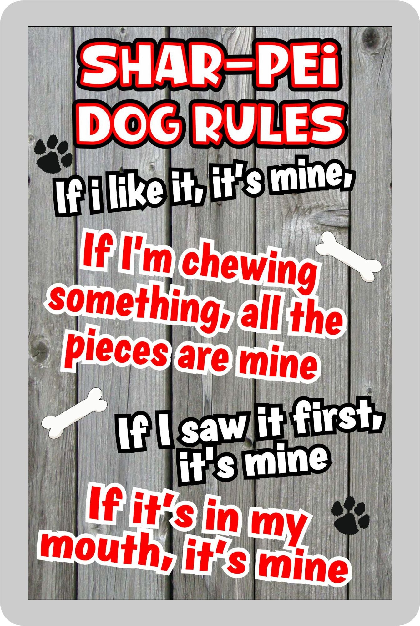 Shar Pei Fridge Magnet Gift - Dog Rules It's Mine - Fun Cute Animal Novelty Pet Birthday Gift