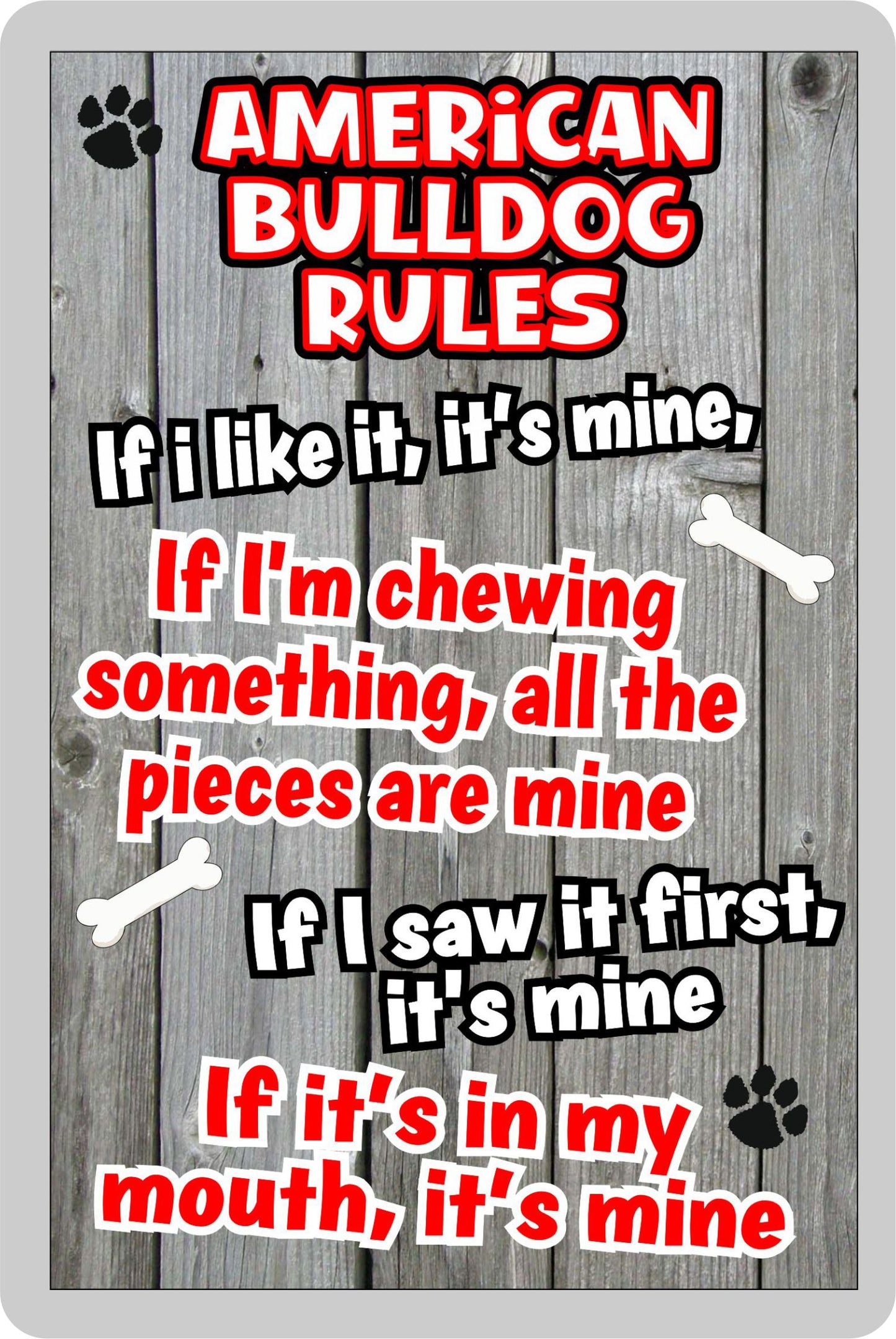American Bulldog Fridge Magnet Gift - Dog Rules It's Mine - Fun Cute Animal Novelty Pet Birthday Gift
