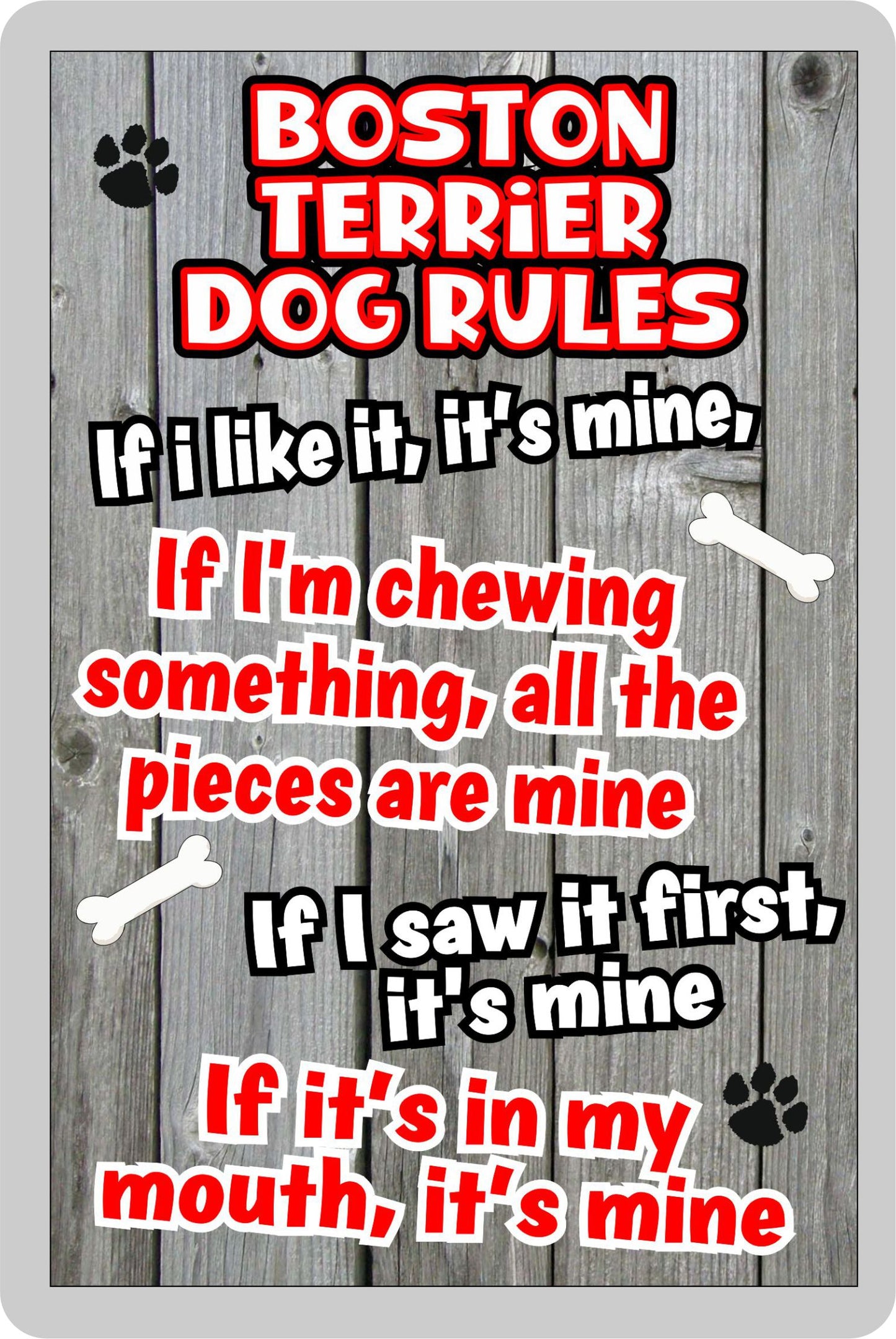 Boston Terrier Fridge Magnet Gift - Dog Rules It's Mine - Fun Cute Animal Novelty Pet Birthday Gift