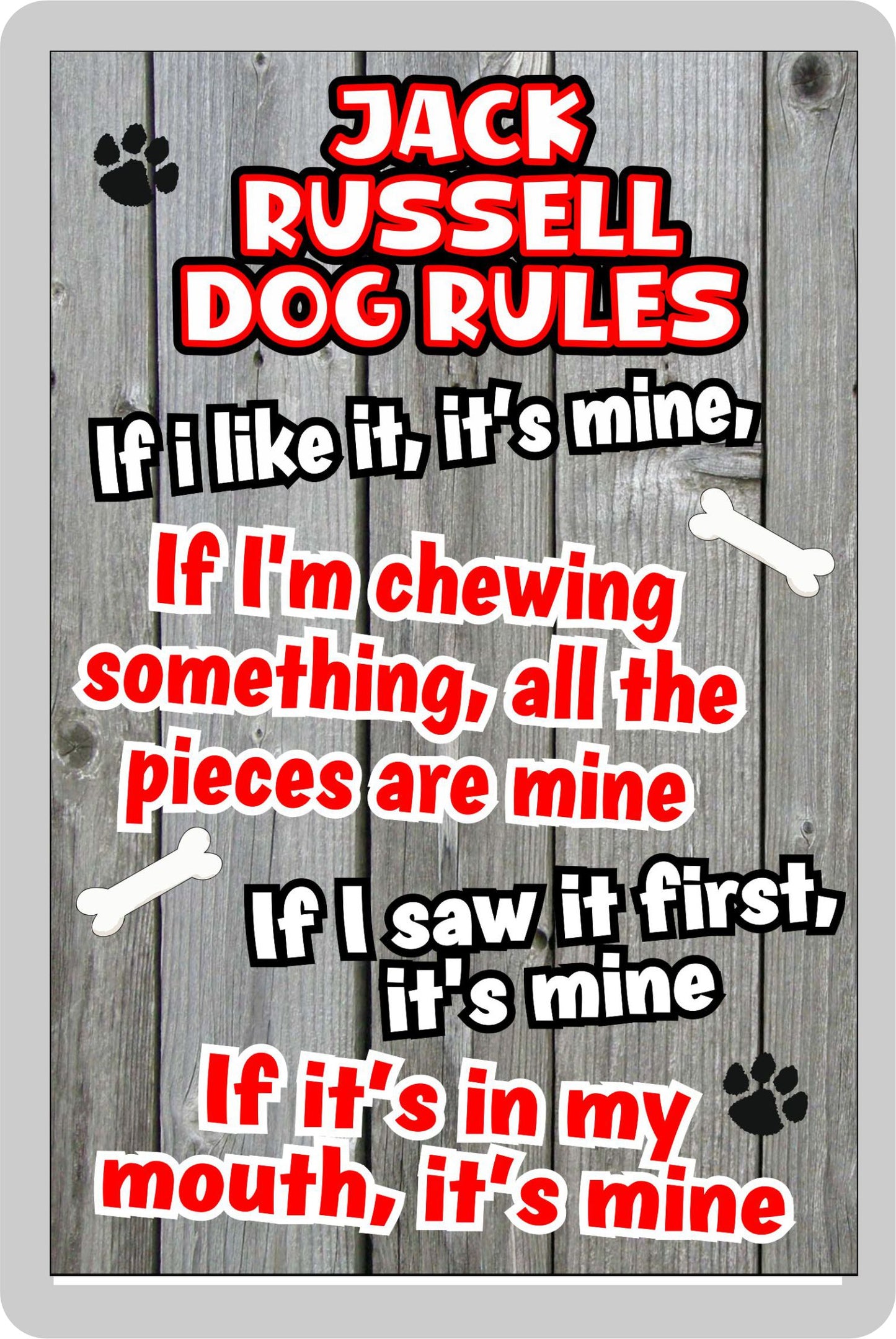Jack Russell Fridge Magnet Gift - Dog Rules It's Mine - Fun Cute Animal Novelty Pet Birthday Gift