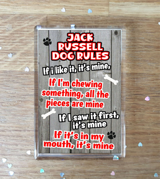 Jack Russell Fridge Magnet Gift - Dog Rules It's Mine - Fun Cute Animal Novelty Pet Birthday Gift
