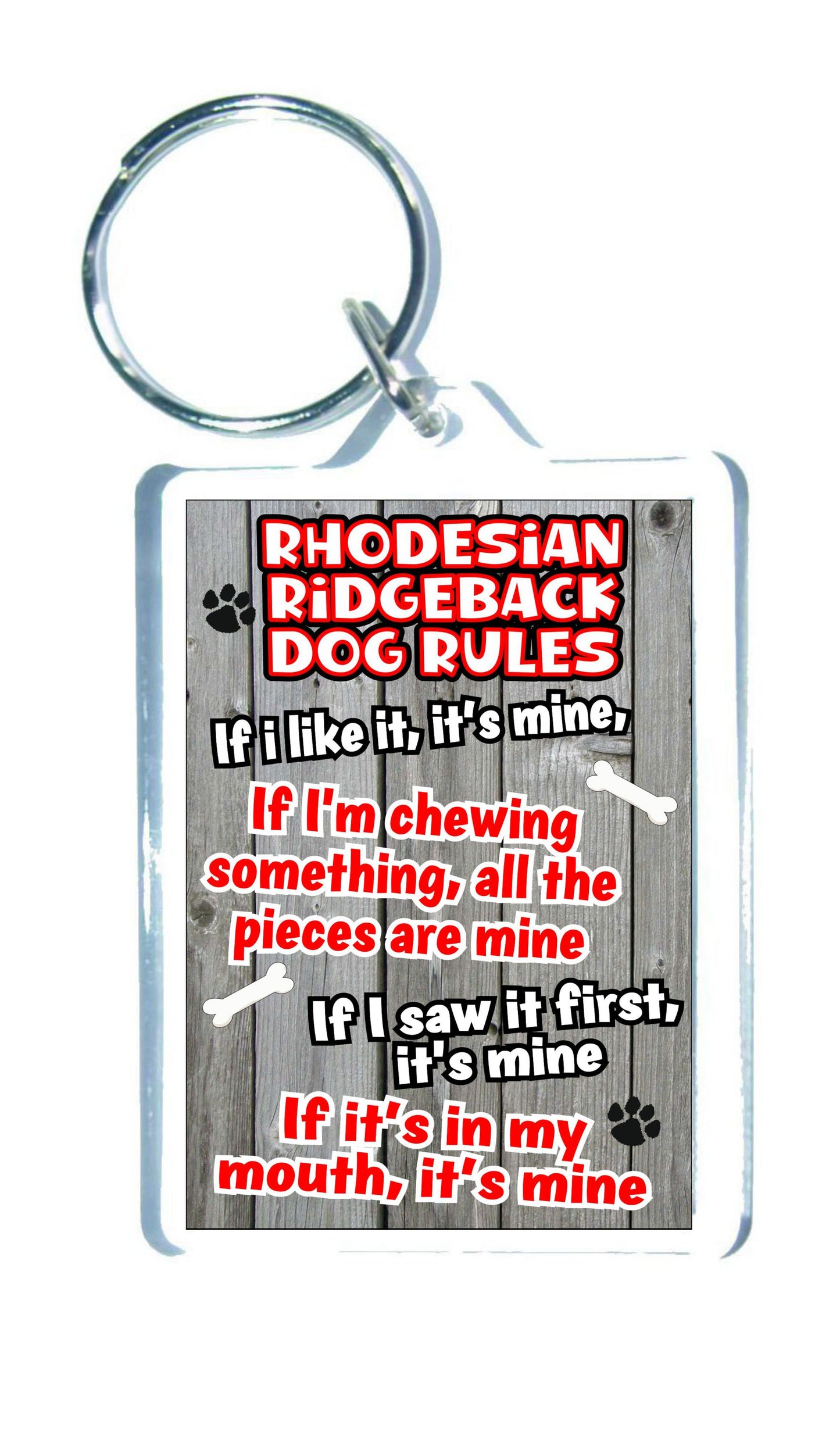 Rhodesian Ridgeback Keyring Gift - Dog Rules - If I Like It It's Mine - Fun Cute Animal Novelty Pet Birthday Gift