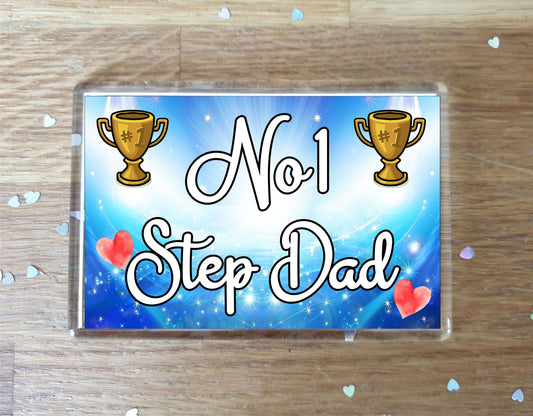 Step Dad Fridge Magnet - Number One Step Dad - Novelty Love Gift - Fun Cute Family Present