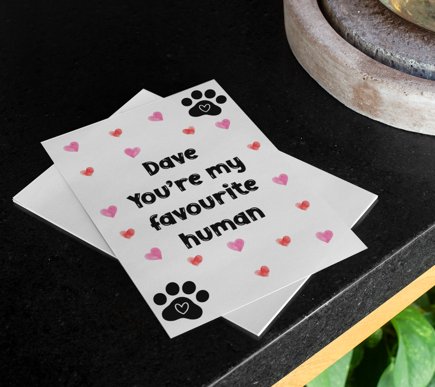 Personalised Greeting Card From The Cat - You're My Favourite Human - Nice Fun Cute Valentine's Day Birthday Hearts Present