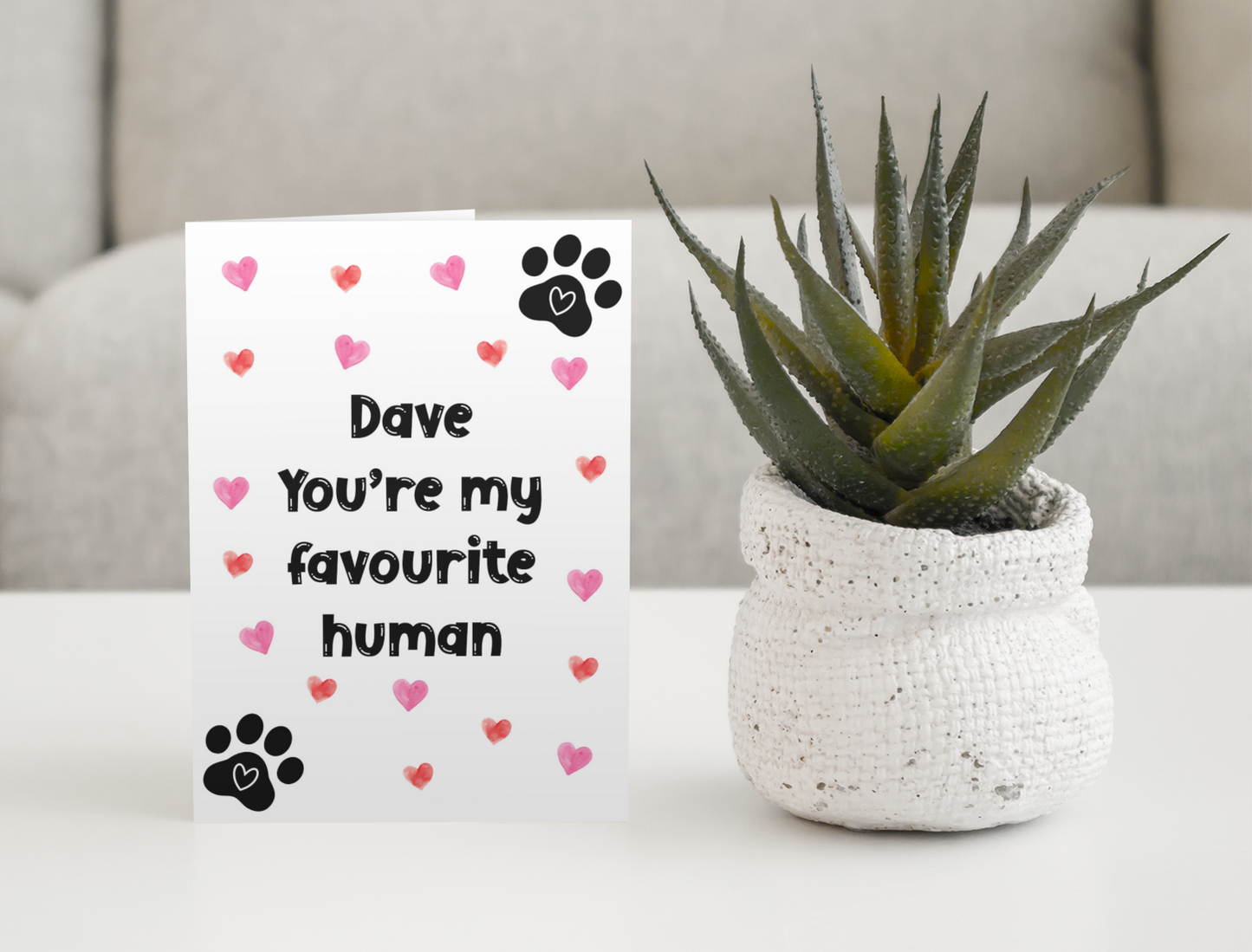 Personalised Greeting Card From The Cat - You're My Favourite Human - Nice Fun Cute Valentine's Day Birthday Hearts Present