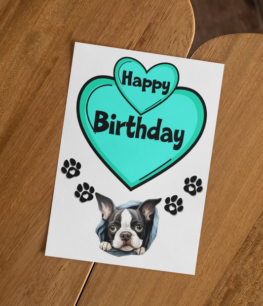 Boston Terrier Birthday Card - Nice Cute Fun Pet Dog Puppy Owner Novelty Greeting Card