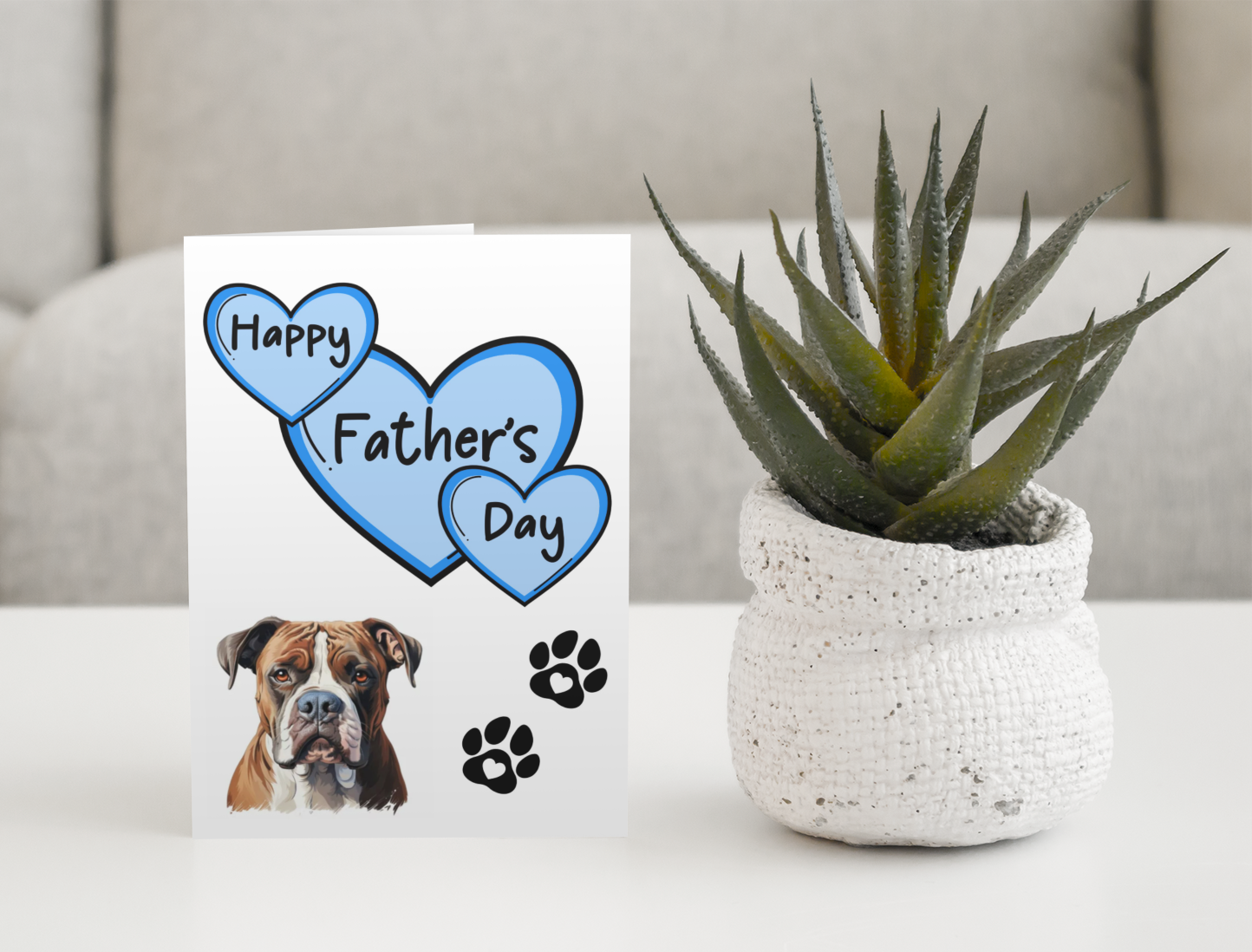 American Bulldog Father's Day Card - Nice Cute Fun Pet Dog Puppy Owner Novelty Greeting Card
