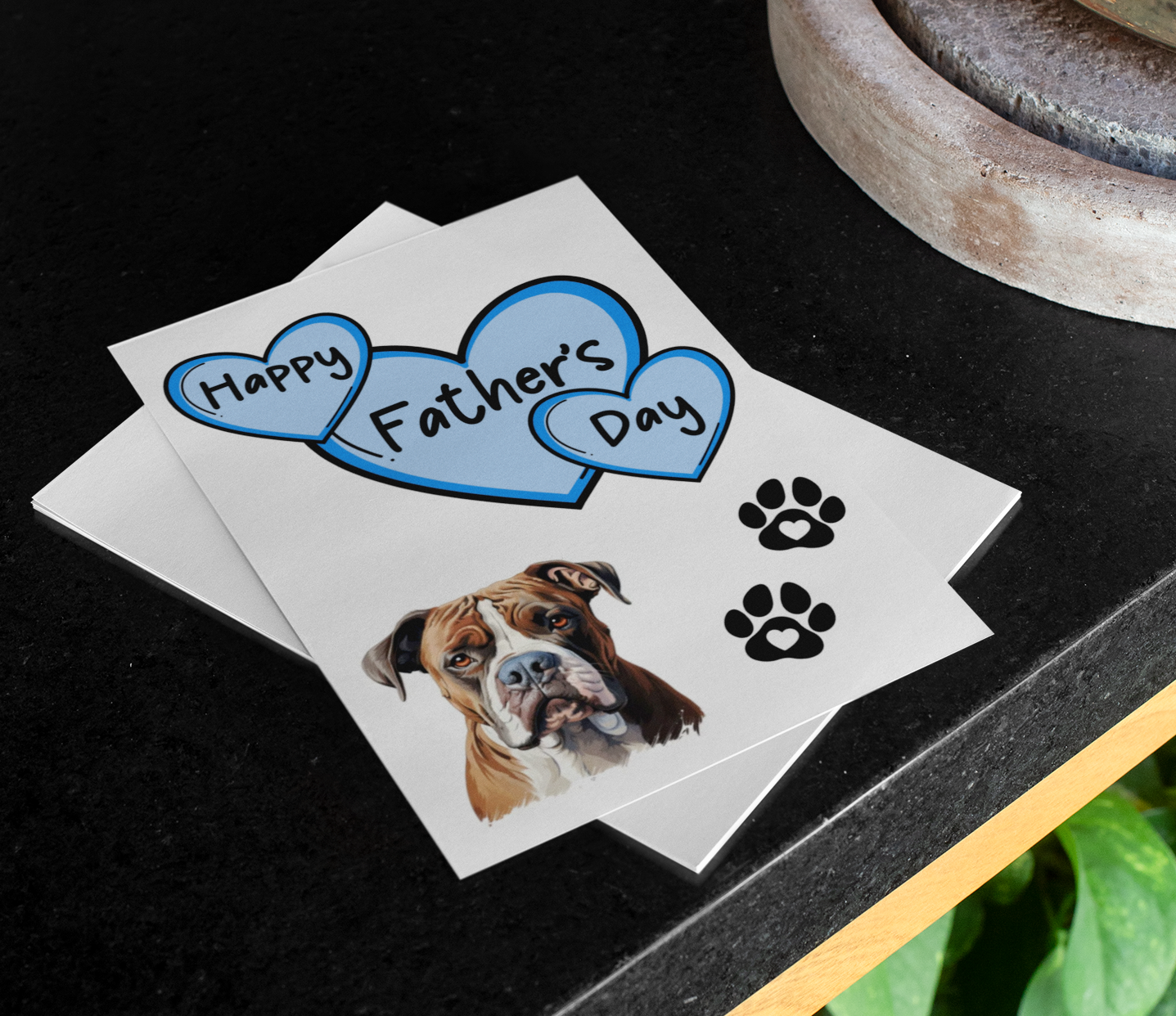 American Bulldog Father's Day Card - Nice Cute Fun Pet Dog Puppy Owner Novelty Greeting Card