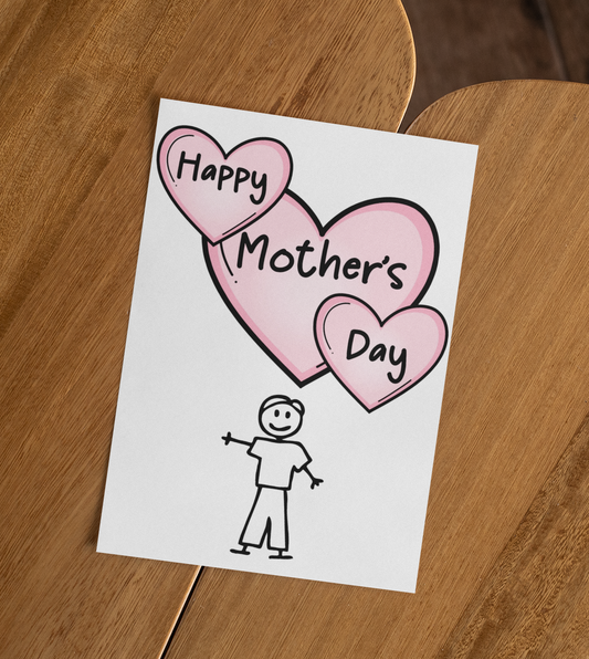 Mother's Day Card - Stick Boy - Nice Cute Fun Novelty Greeting Card