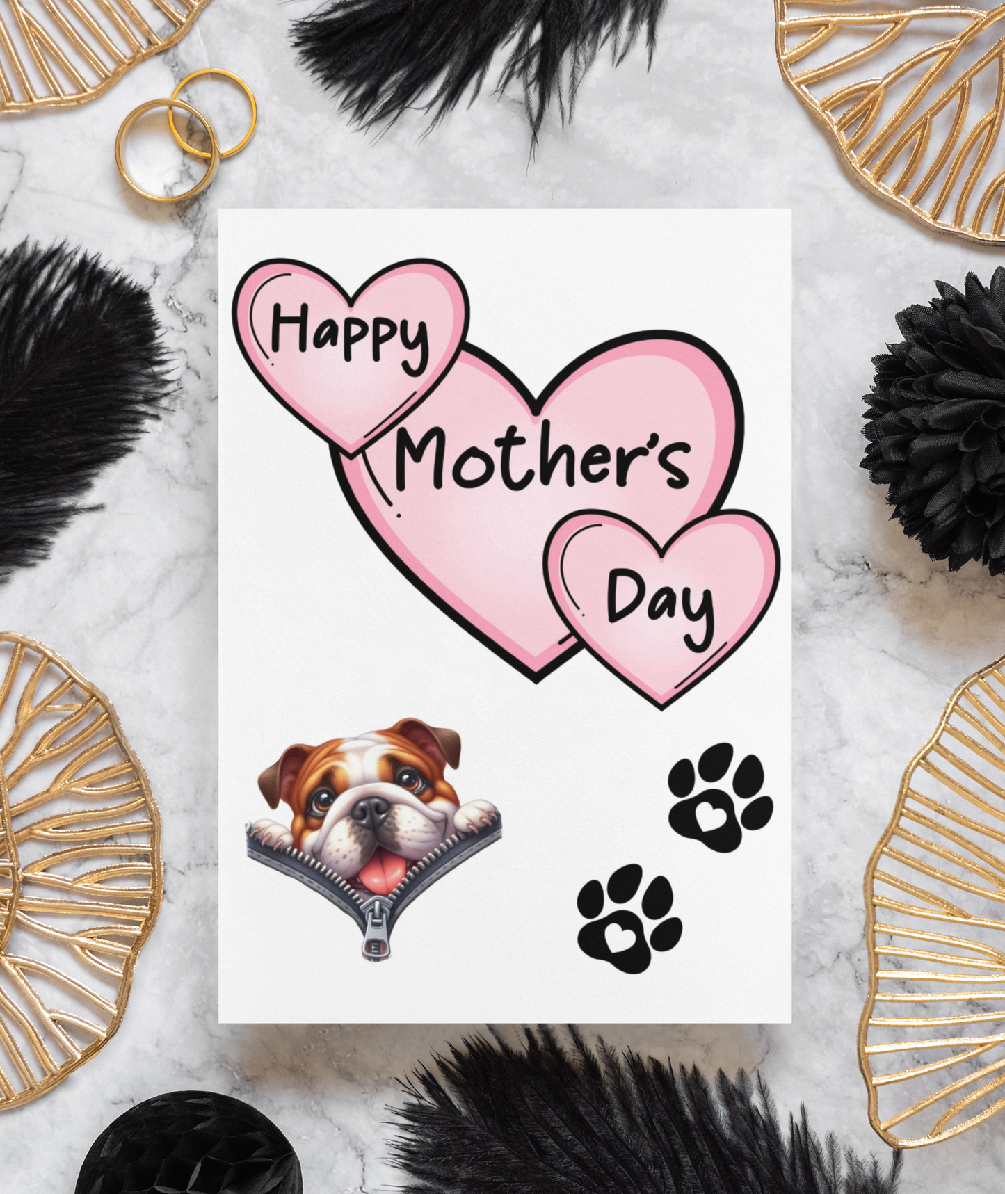British English Bulldog Mother's Day Card - Nice Cute Fun Pet Dog Puppy Owner Novelty Greeting Card