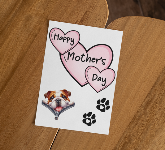 British English Bulldog Mother's Day Card - Nice Cute Fun Pet Dog Puppy Owner Novelty Greeting Card