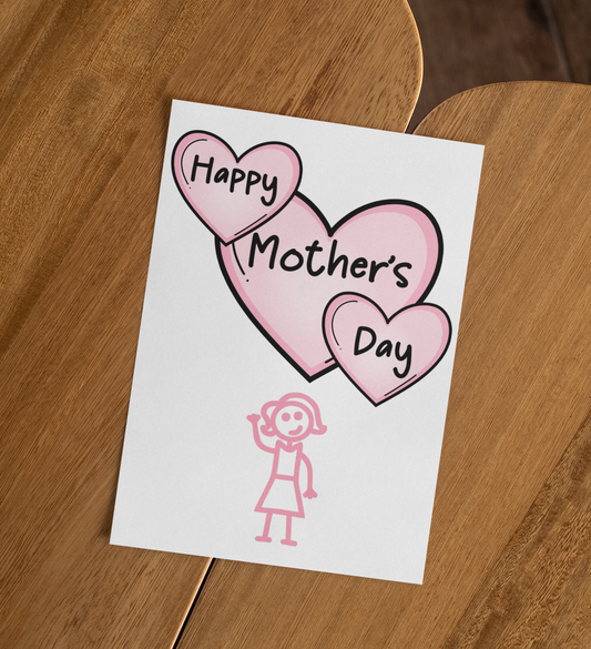 Mother's Day Card - Pink Stick Girl - Nice Cute Fun Novelty Greeting Card