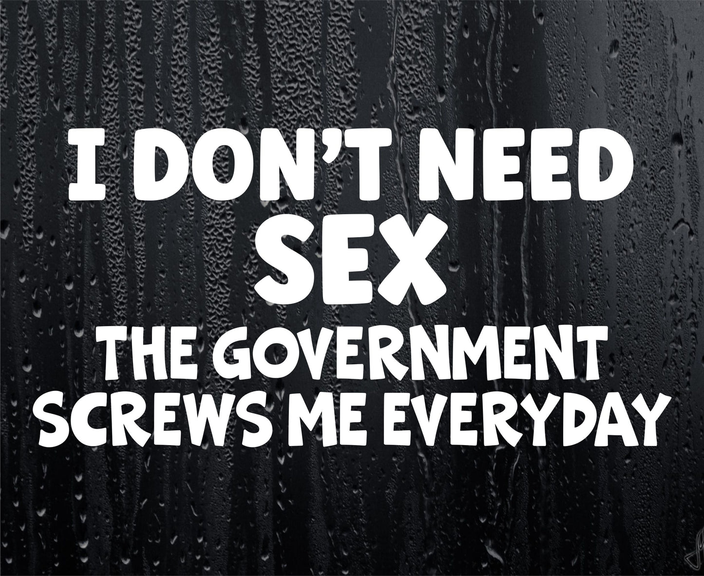 Car Sticker I Don't Need Sex The Government Screws Me Everyday Funny Novelty Van Nice Cute Window Bumper Boot Door Decal