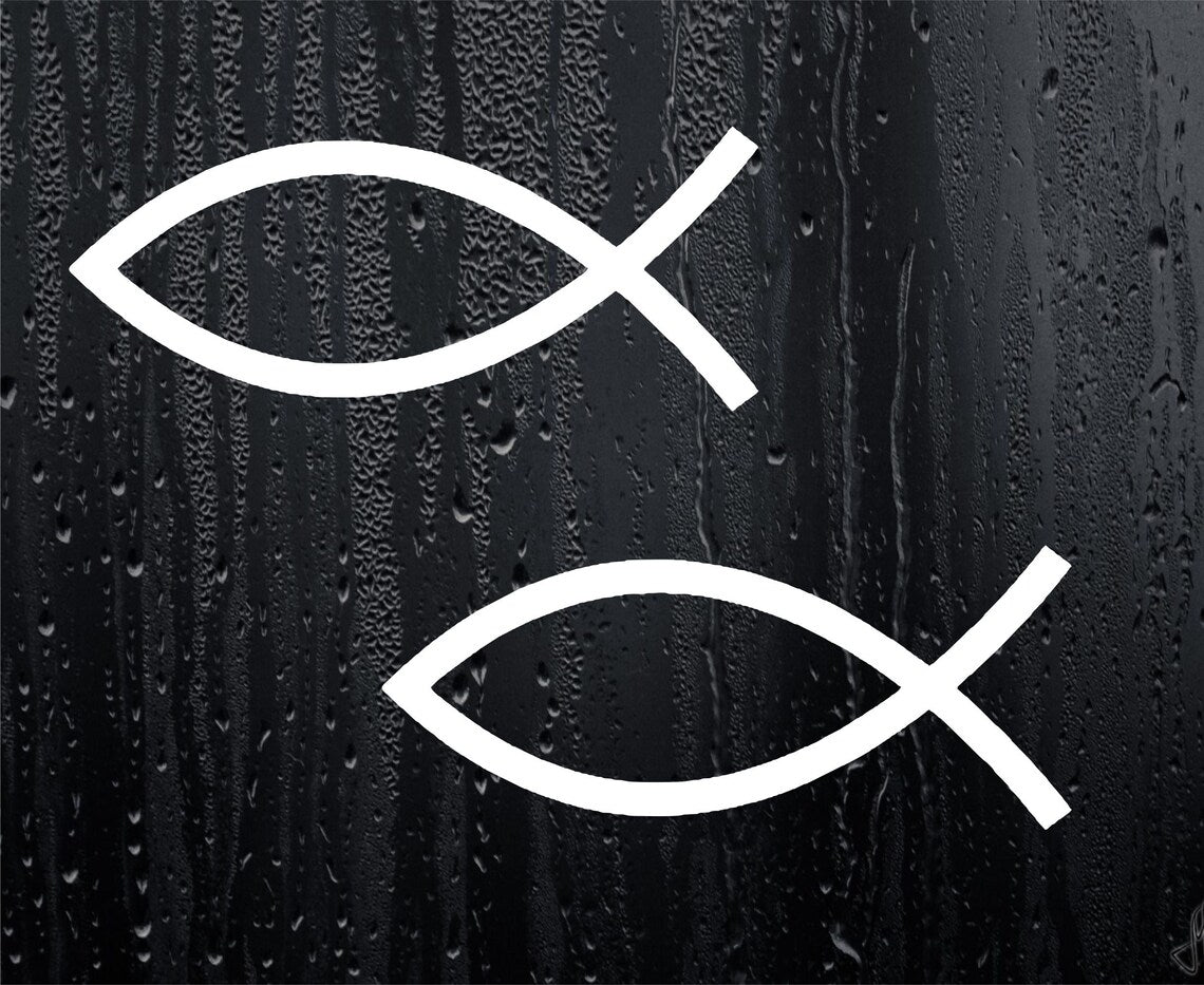 2x Car Van Sticker Jesus Ichthys Fish Christian Symbol Religious Window Bumper Boot Door Decal - Large