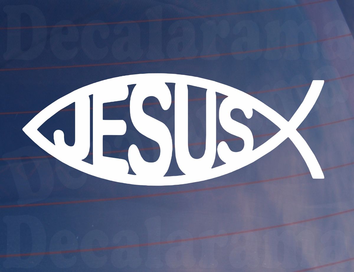 2X Car Van Stickers Jesus Ichthys Text Fish Christian Symbol Religious Window Bumper Boot Door Decals