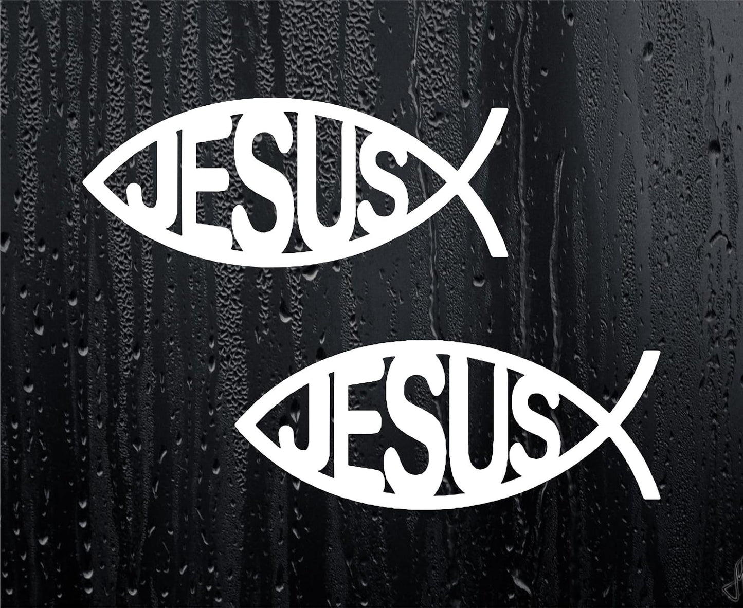 2x Car Van Sticker Jesus Ichthys Text Fish Christian Symbol Religious Window Bumper Boot Door Decal - Large