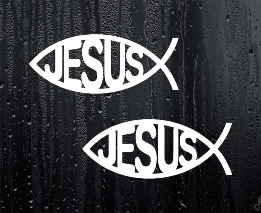 2X Car Van Stickers Jesus Ichthys Text Fish Christian Symbol Religious Window Bumper Boot Door Decals