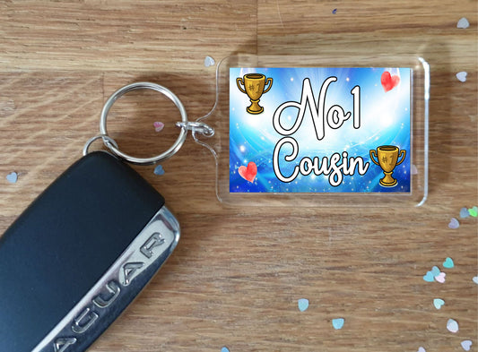 Blue Cousin Keyring Gift - Number One Cousin - Cute Fun Novelty Family Present