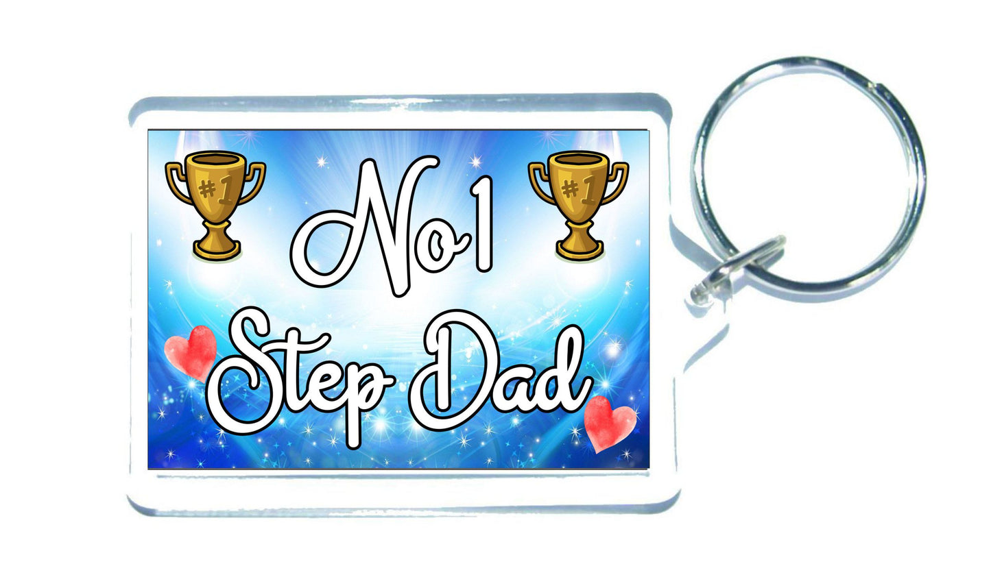 Step Dad Keyring Gift - Number One Step Dad - Cute Fun Novelty Family Present