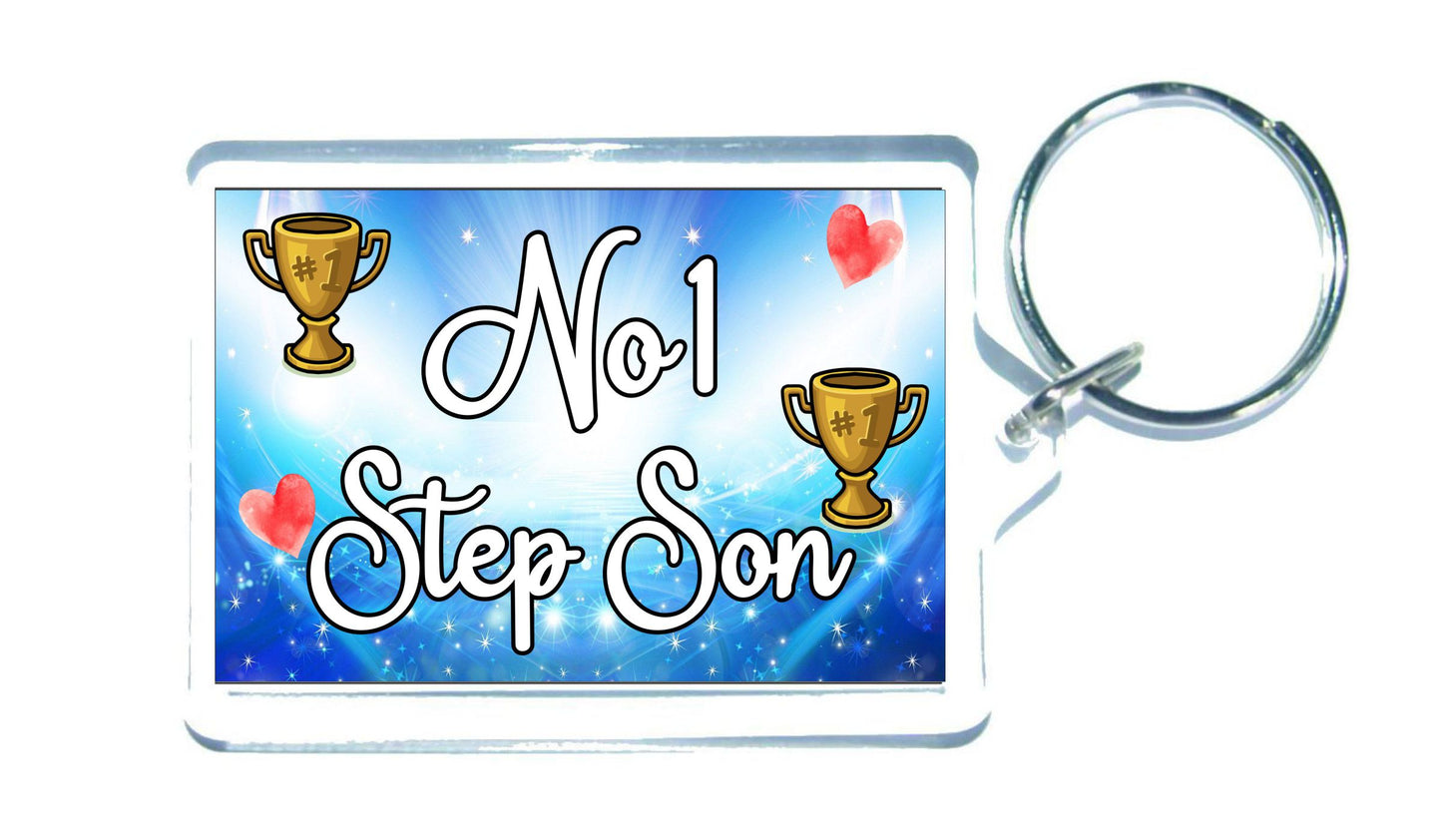 Step Son Keyring Gift - Number One Step Son - Cute Fun Novelty Family Present