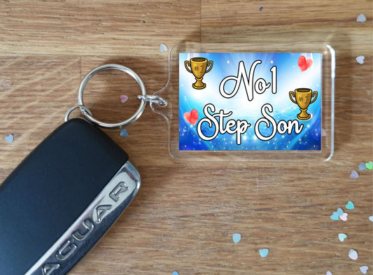 Step Son Keyring Gift - Number One Step Son - Cute Fun Novelty Family Present