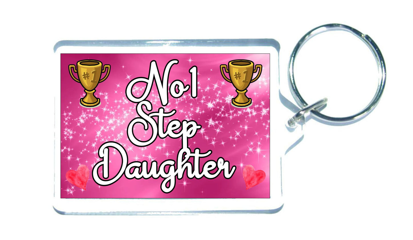 Step Daughter Keyring Gift - Number One Step Daughter - Cute Fun Novelty Family Present