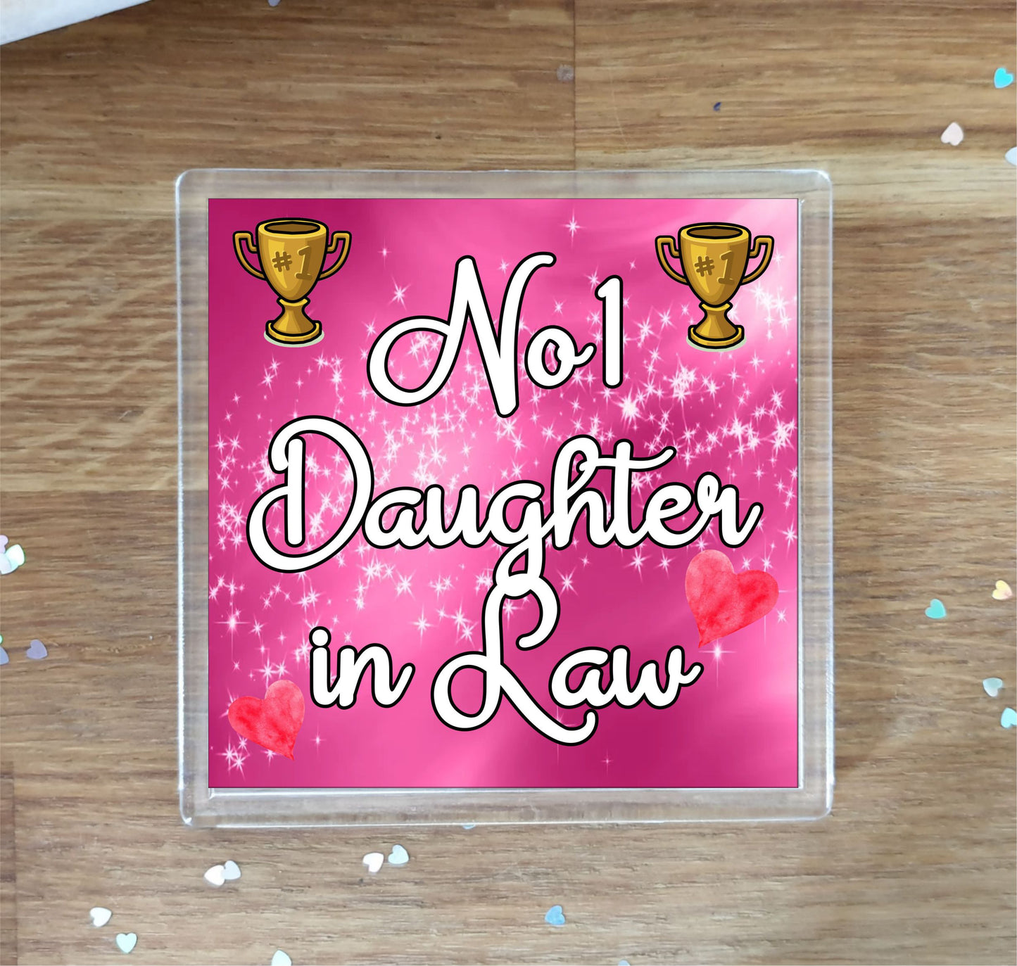 Daughter in Law Coaster Gift - Number One Daughter in Law - Fun Cute Novelty Family Present