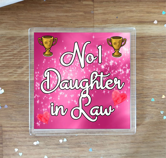 Daughter in Law Coaster Gift - Number One Daughter in Law - Fun Cute Novelty Family Present