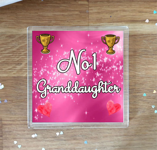 Granddaughter Coaster Gift - Number One Granddaughter - Fun Cute Novelty Family Present
