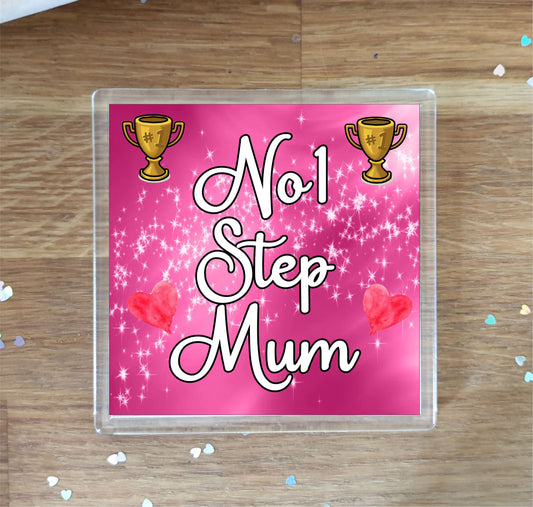 Step Mum Coaster Gift - Number One Step Mum - Fun Cute Novelty Family Present