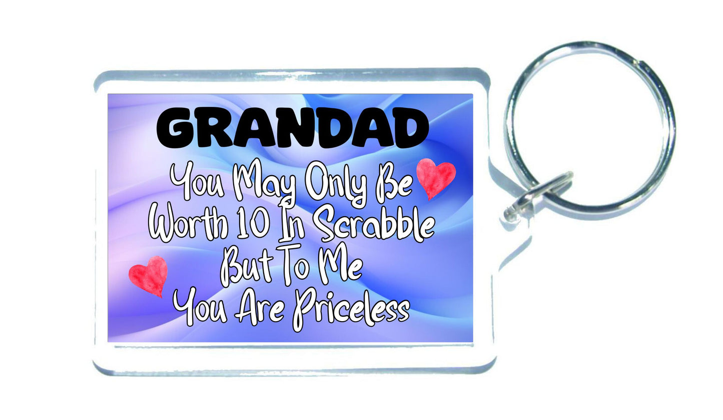 Grandad Keyring Gift - You May Only Be Worth 10 in Scrabble But To me You Are Priceless - Fun Cute Novelty Present