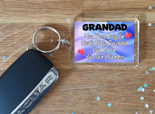 Grandad Keyring Gift - You May Only Be Worth 10 in Scrabble But To me You Are Priceless - Fun Cute Novelty Present
