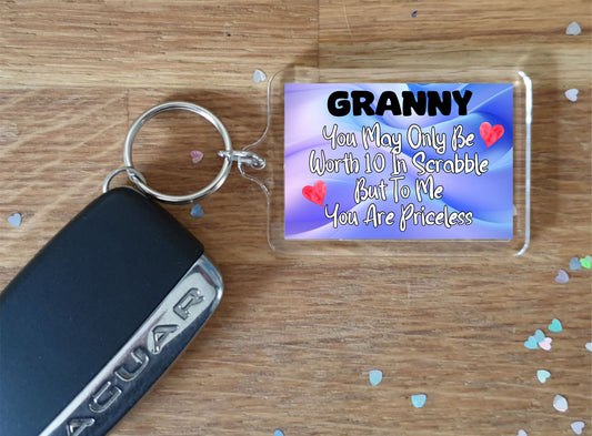 Granny Keyring Gift - You May Only Be Worth 10 in Scrabble But To me You Are Priceless - Fun Cute Novelty Present