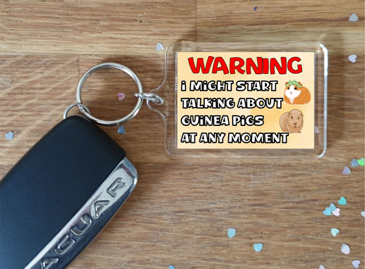Guinea Pig Keyring Gift - Warning I Might Start Talking About * At Any Moment - Fun Cute Novelty Animal Present