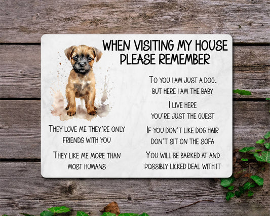 Border Terrier Metal Sign Gift - When Visiting My House Please Remember - Cute Fun Novelty Animal Aluminium Present